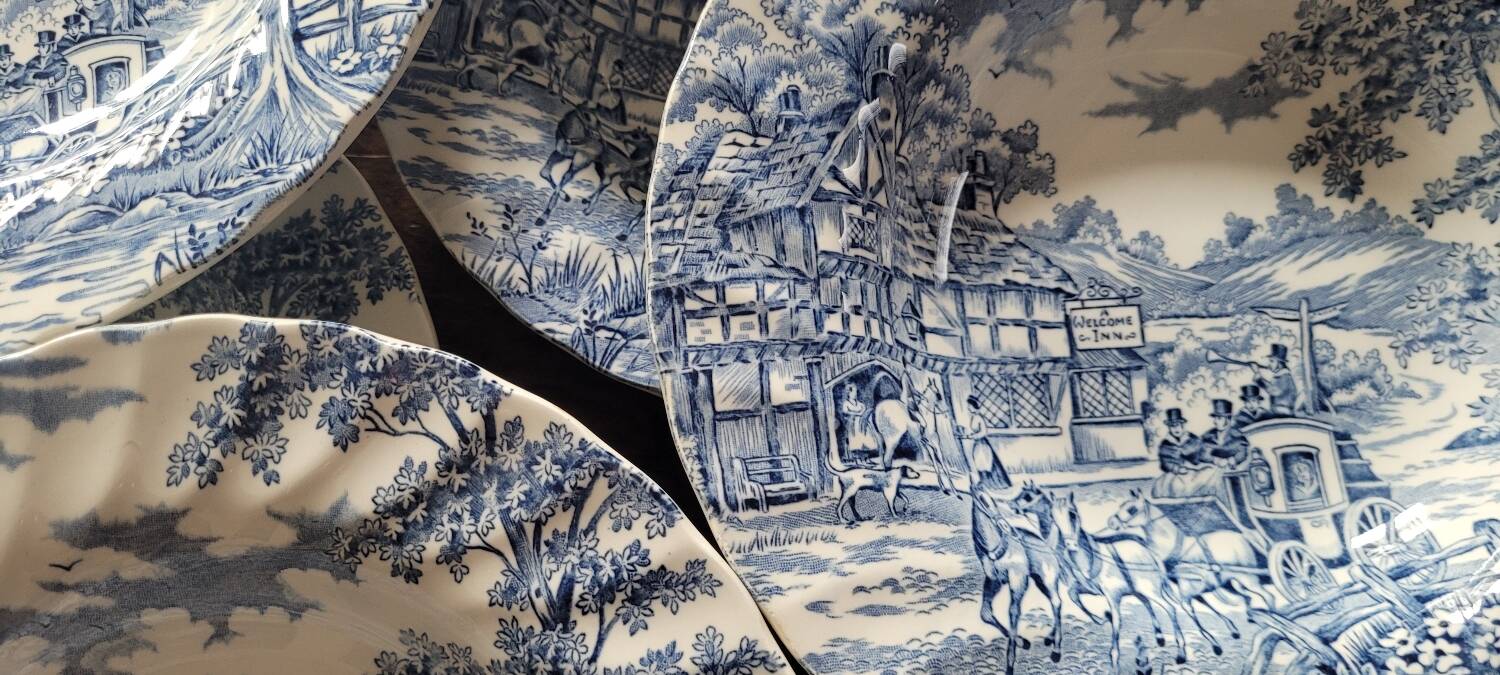 Deep plates "Coaching Days" – Alfred Meakin, Staffordshire