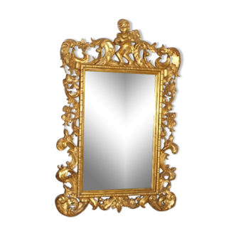 Miroir en bois sculpté doré Putto 136 x 85 cm