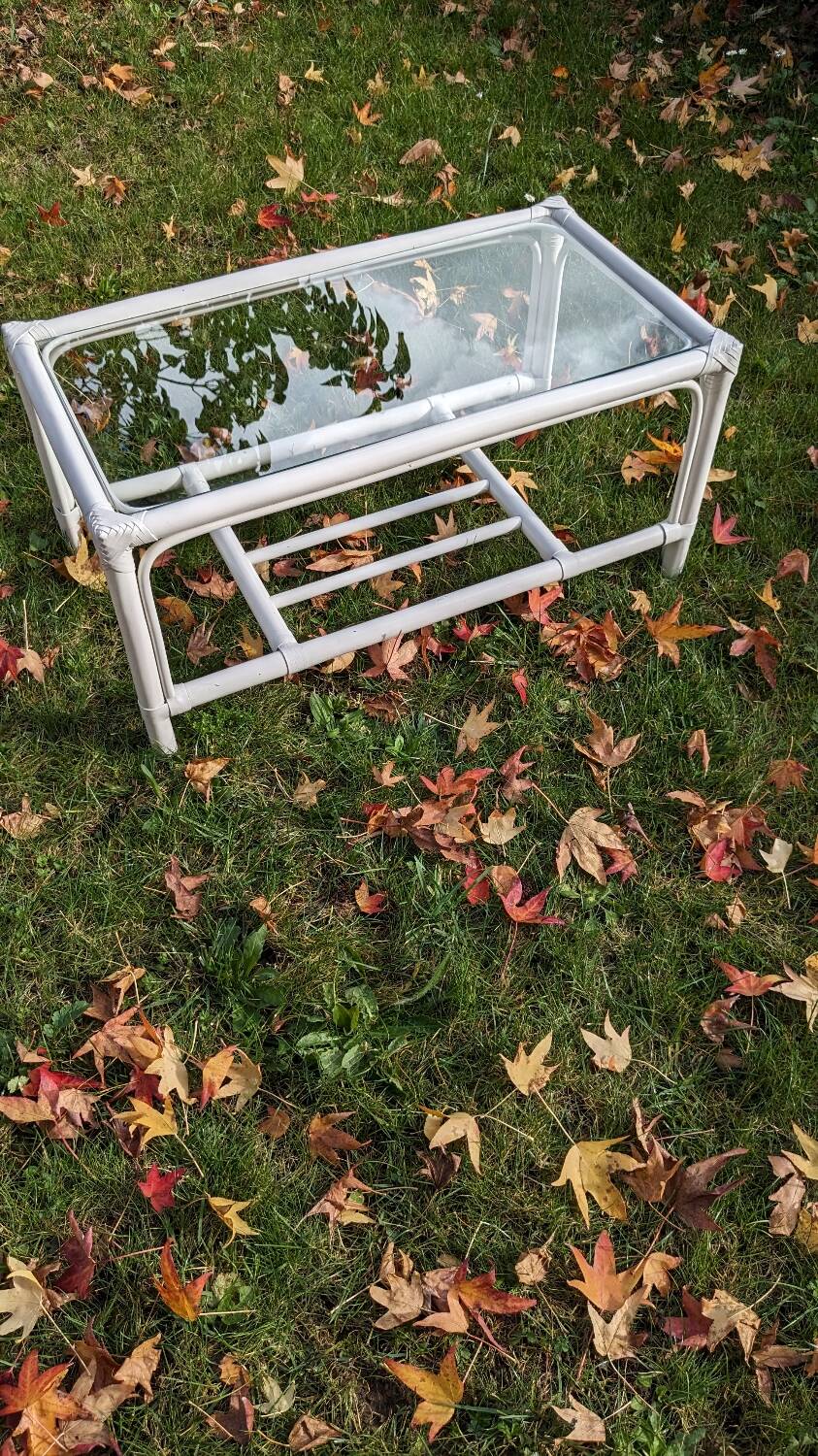 Vintage rattan and glass coffee table