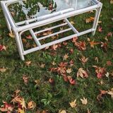 Table basse rotin et verre vintage