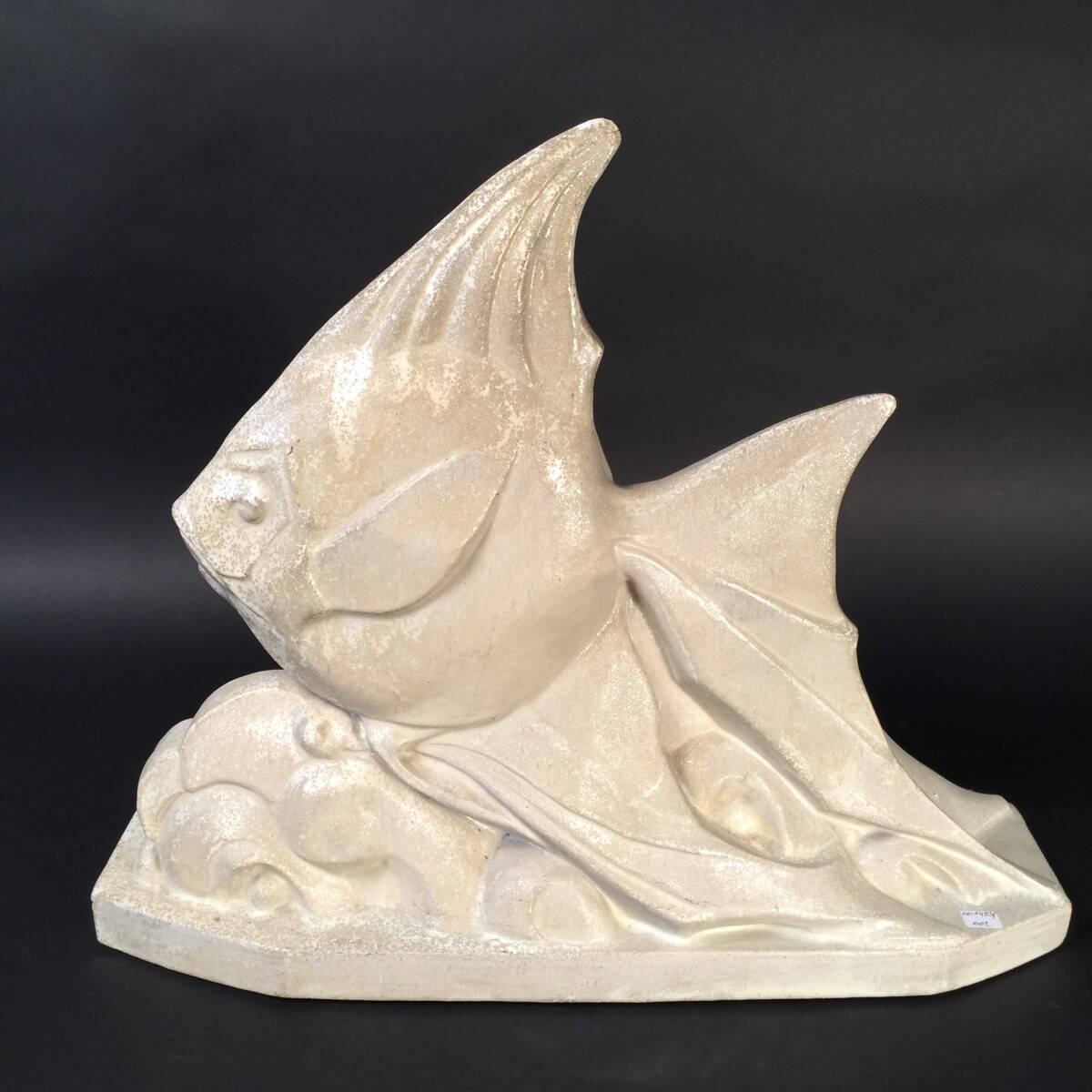 Salt-glazed stoneware sculpture, Roger Guérin, stylised fish, Art Deco
