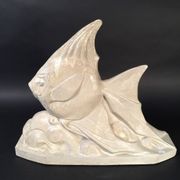 Salt-glazed stoneware sculpture, Roger Guérin, stylised fish, Art Deco
