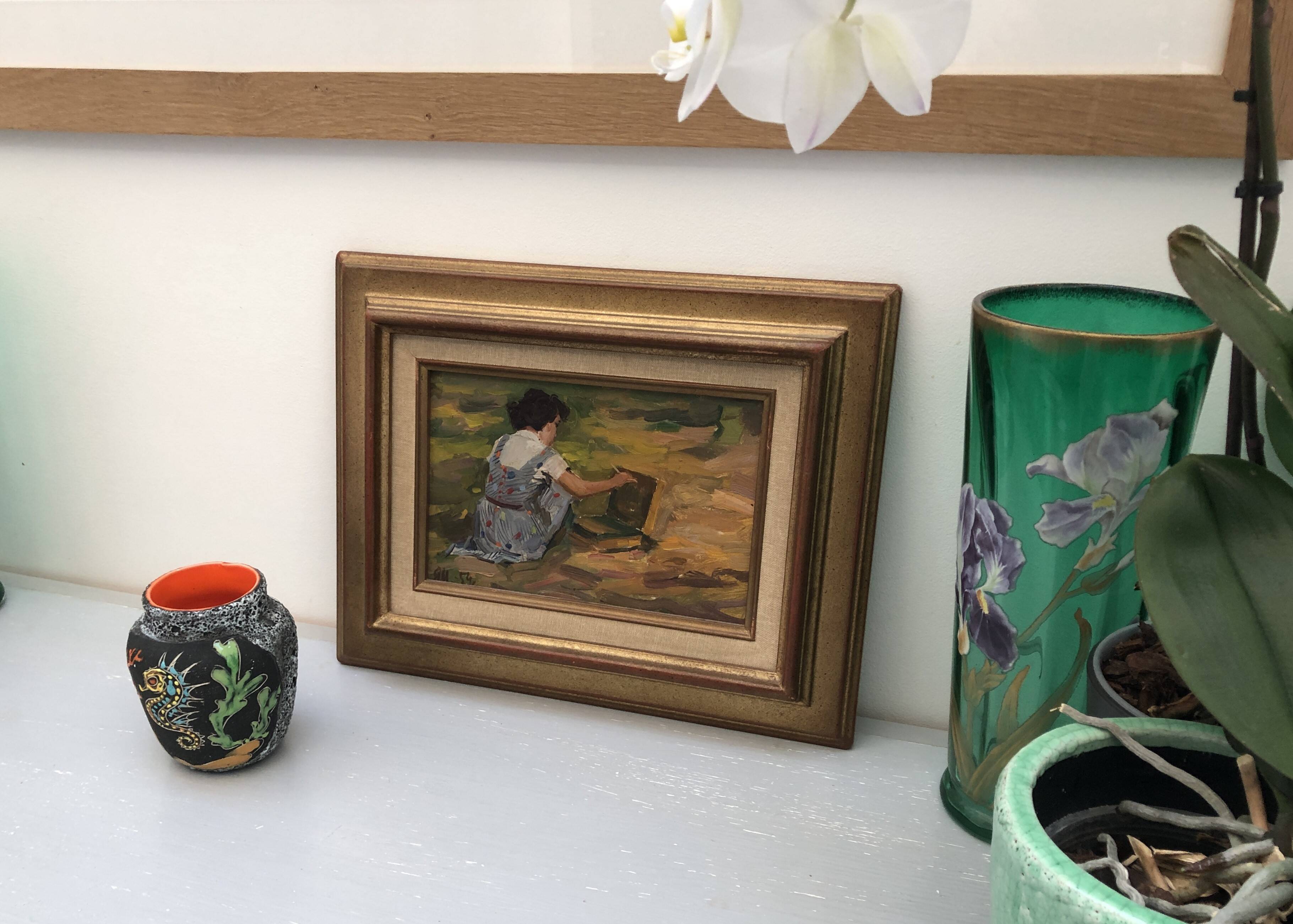 Old painting oil on canvas child 1950s Selency