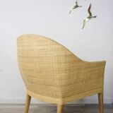 Pair of teak and rattan armchairs