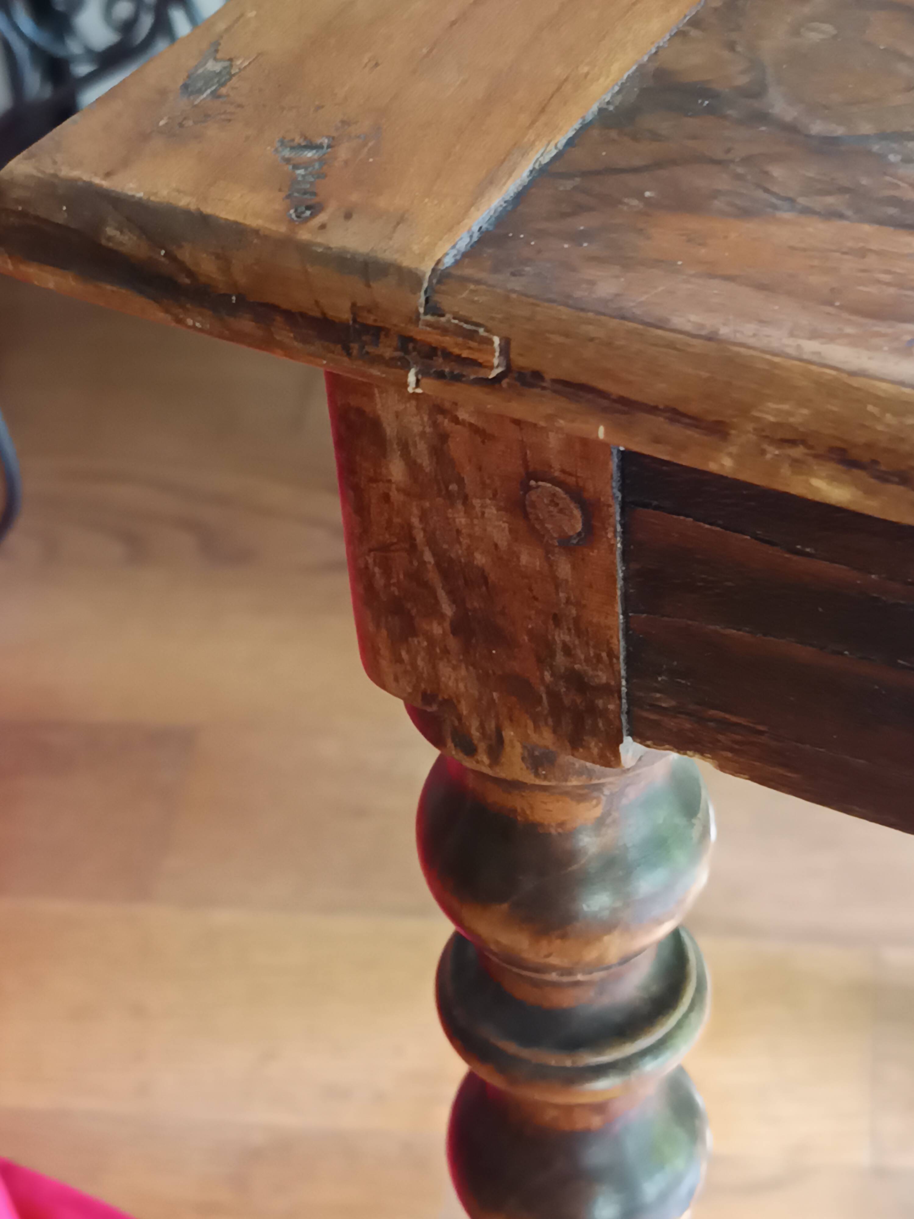 Antique solid walnut table with turned legs, france, late 19th century