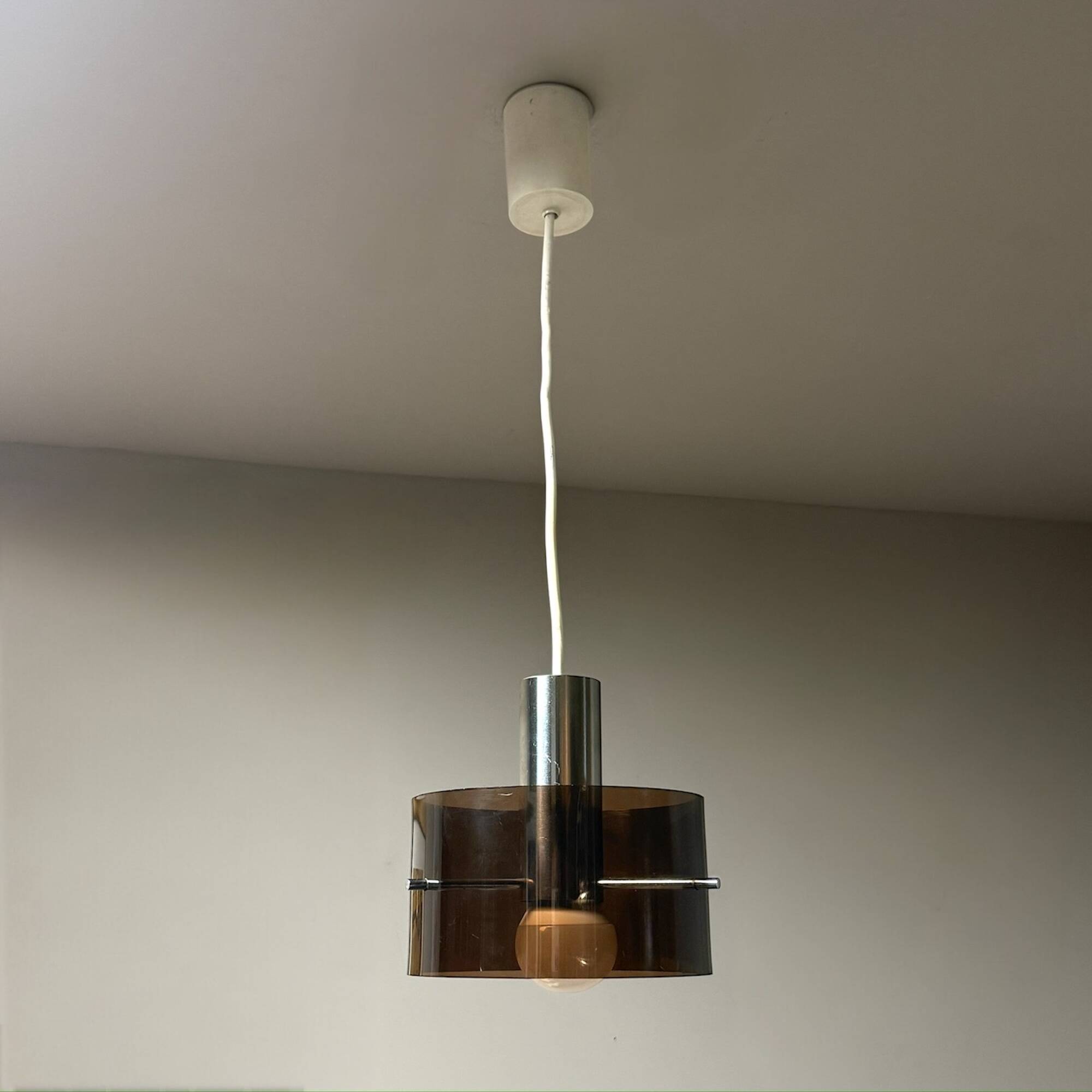 Vintage Italian Acrylic and Chrome Pendant Light, 1970s