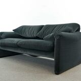 Maralunga 2seater sofa in dark grey striped fabrics by Vico Magistretti for Cassina
