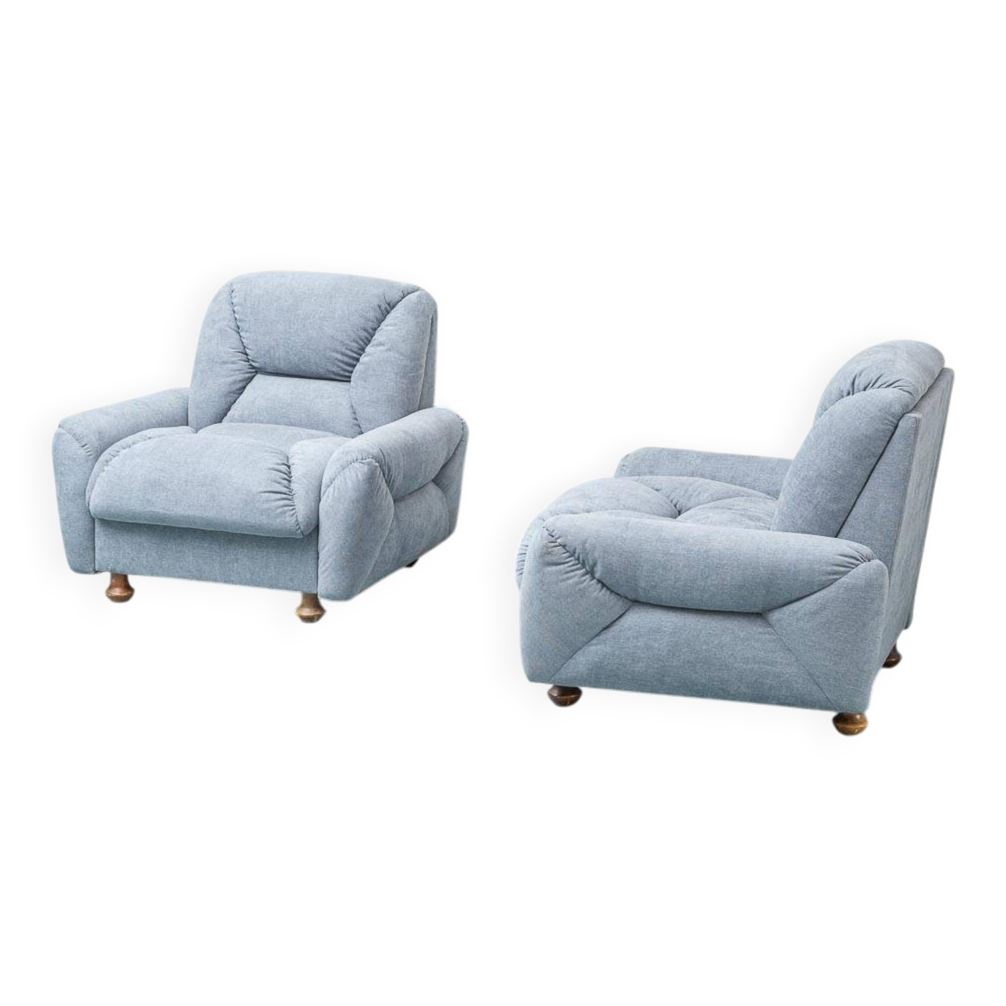 Pair of vintage Italian armchairs in light blue fabric – 1950s design