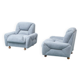 Paire de fauteuils italiens vintage en tissu bleu clair – design des années 1950
