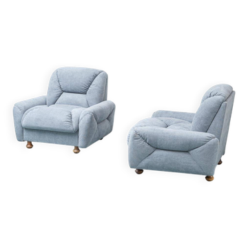 Pair of vintage Italian armchairs in light blue fabric – 1950s design