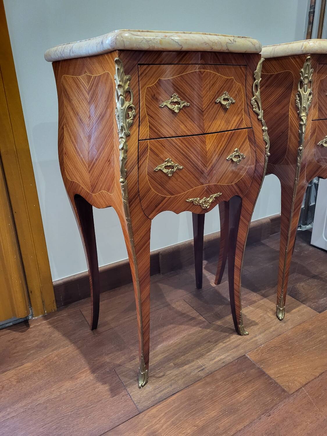 Pair of marquetry bedside tables