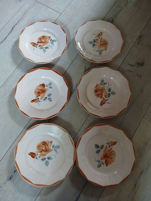 6 assiettes plates anciennes Digoin et Sarreguemines