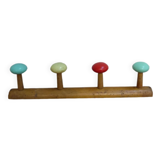 Coat rack with 4 colorful balls vintage wood and plastic