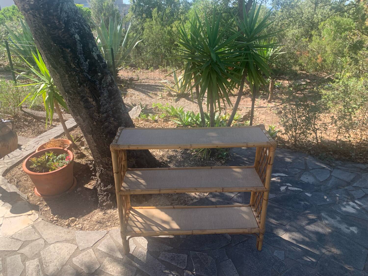 Rattan shelf with crossbars 60's