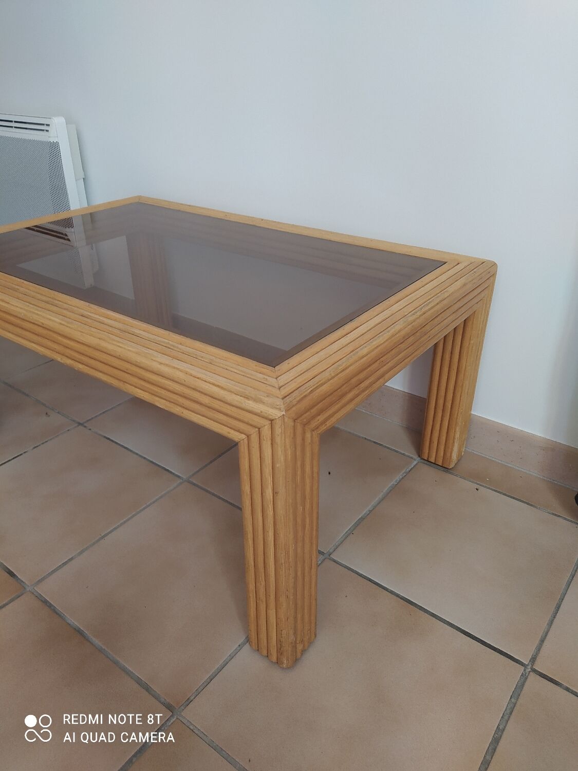 Vintage bamboo rattan glazed coffee table