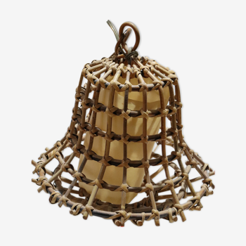 Vintage suspension in rattan bell shape