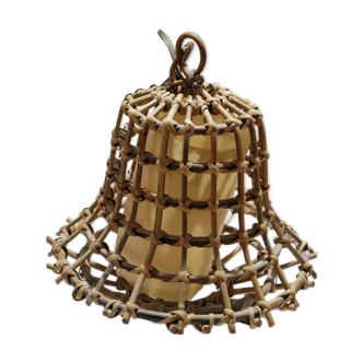 Vintage suspension in rattan bell shape