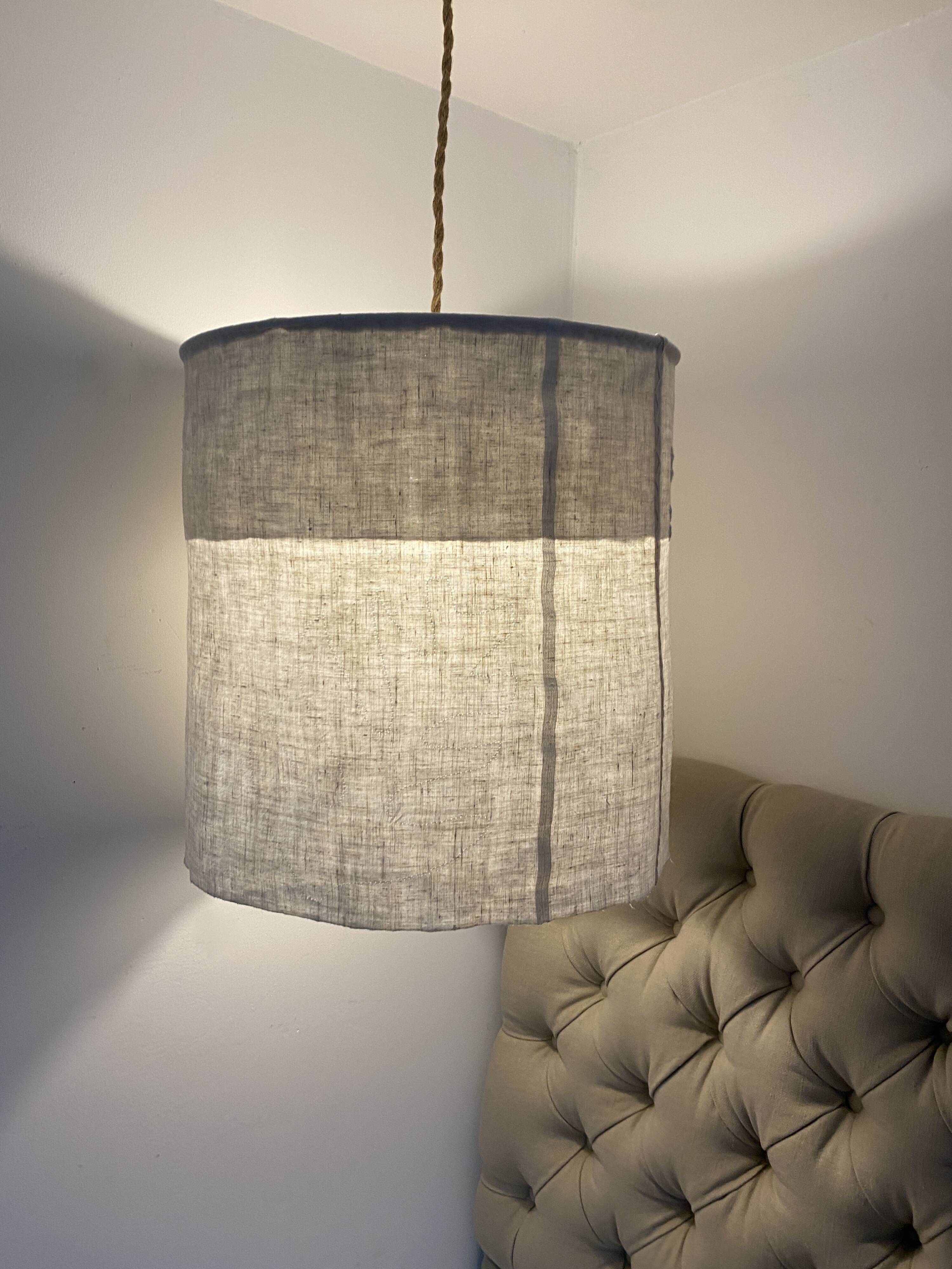 Old linen lampshade with monogram and fern by Henri Matisse