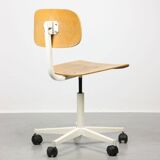 Vintage White & Wooden Swivel Office Chair, 70s