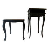 Duo de tables d'appoint vintage relookées - Noir mat et détails dorés