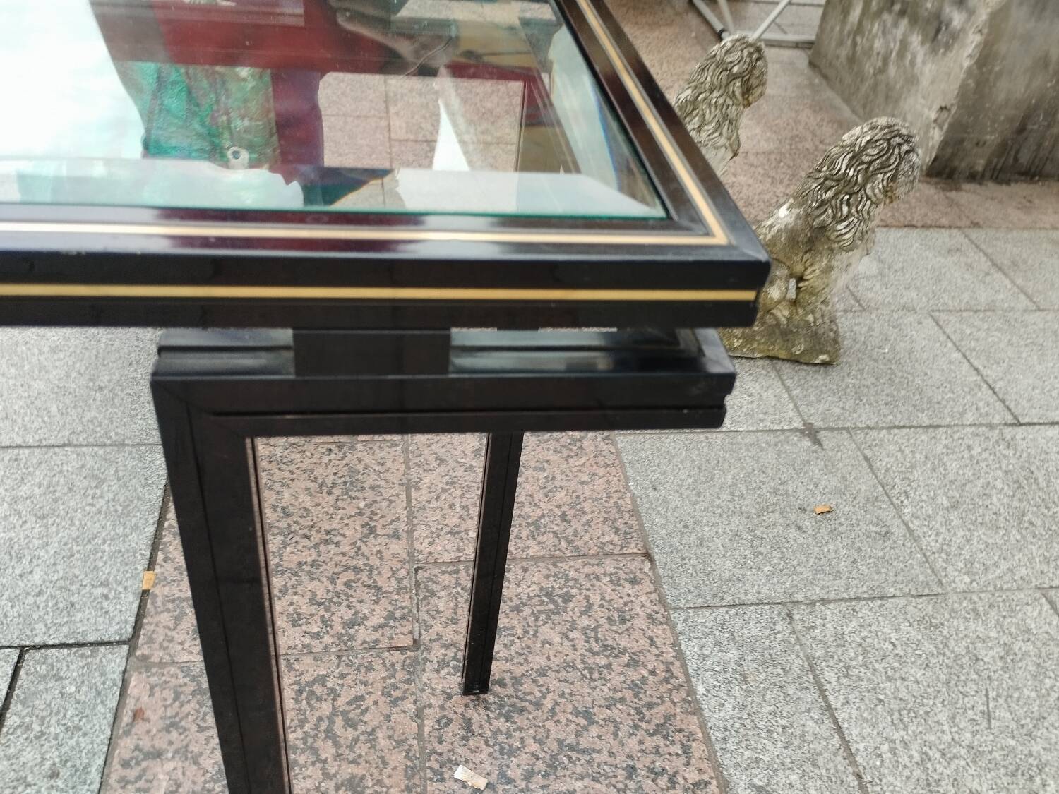 Old console with vintage glass top