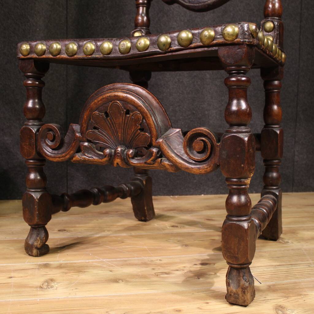 Pair of 18th-century antique Italian leather chairs