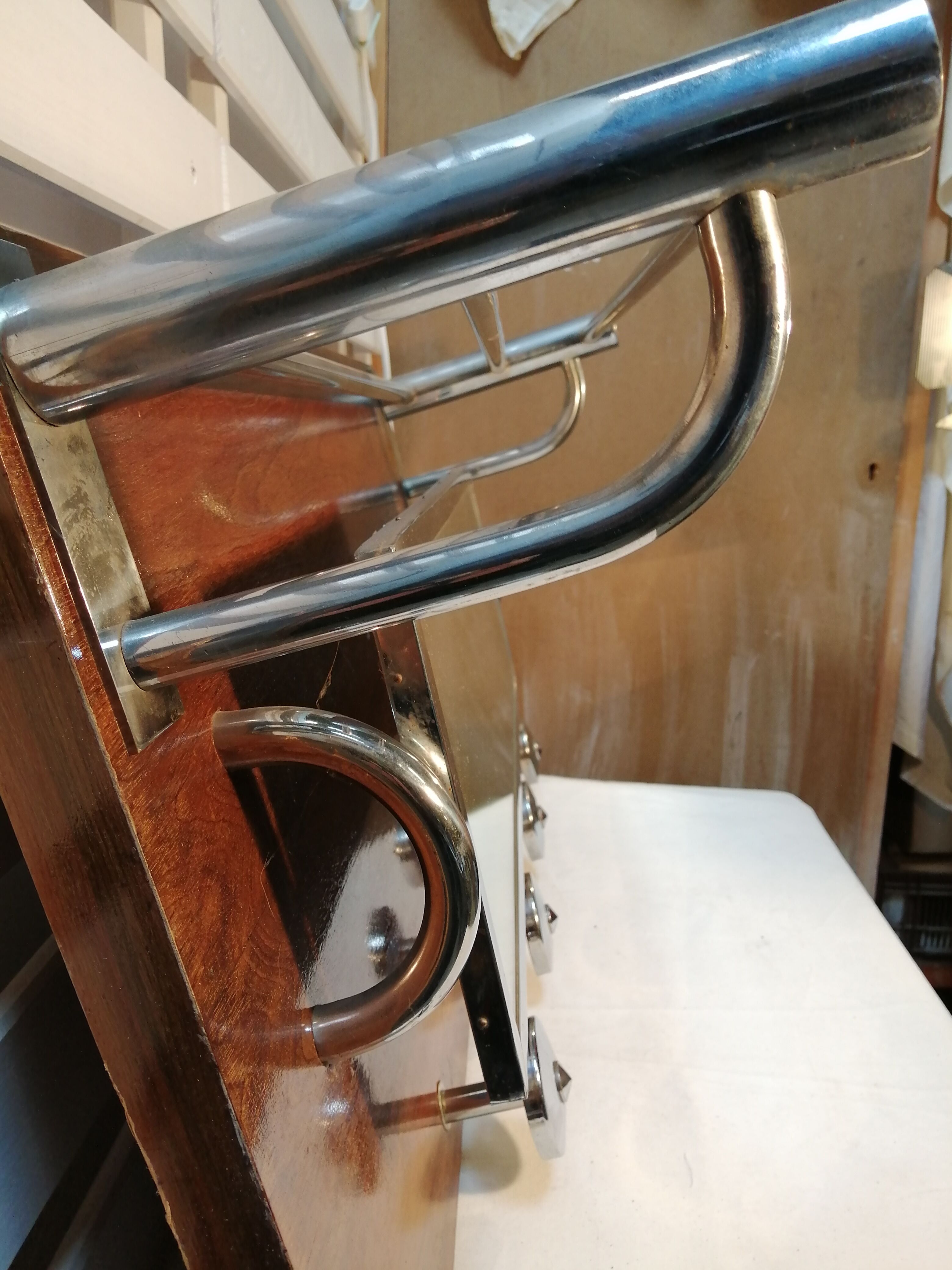 Art Deco wall rack - wood and chrome - vintage