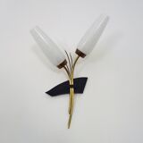 Applique murale vintage brin de blé en laiton à tulipe en verre, Années 60