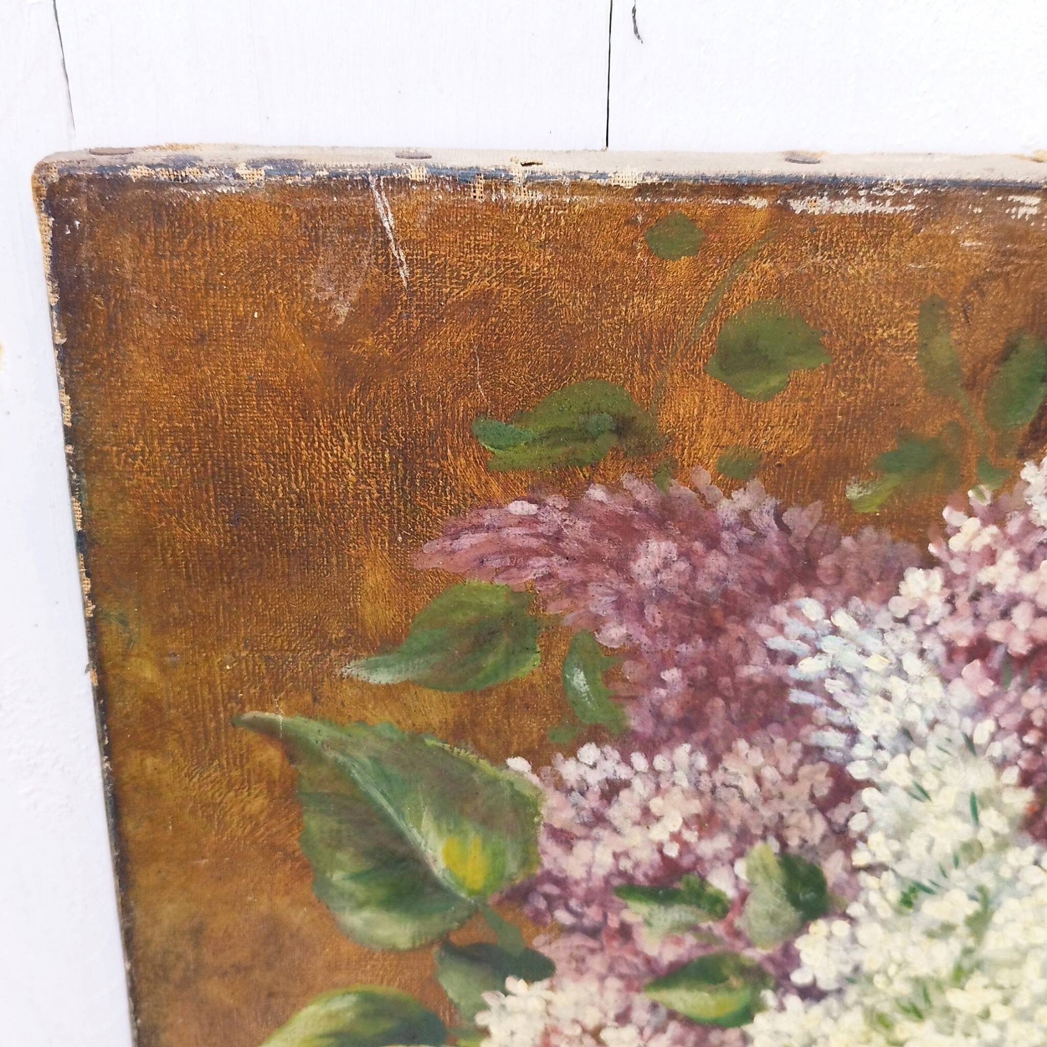 Oil painting on canvas bouquet of lilacs 1903 Vintage