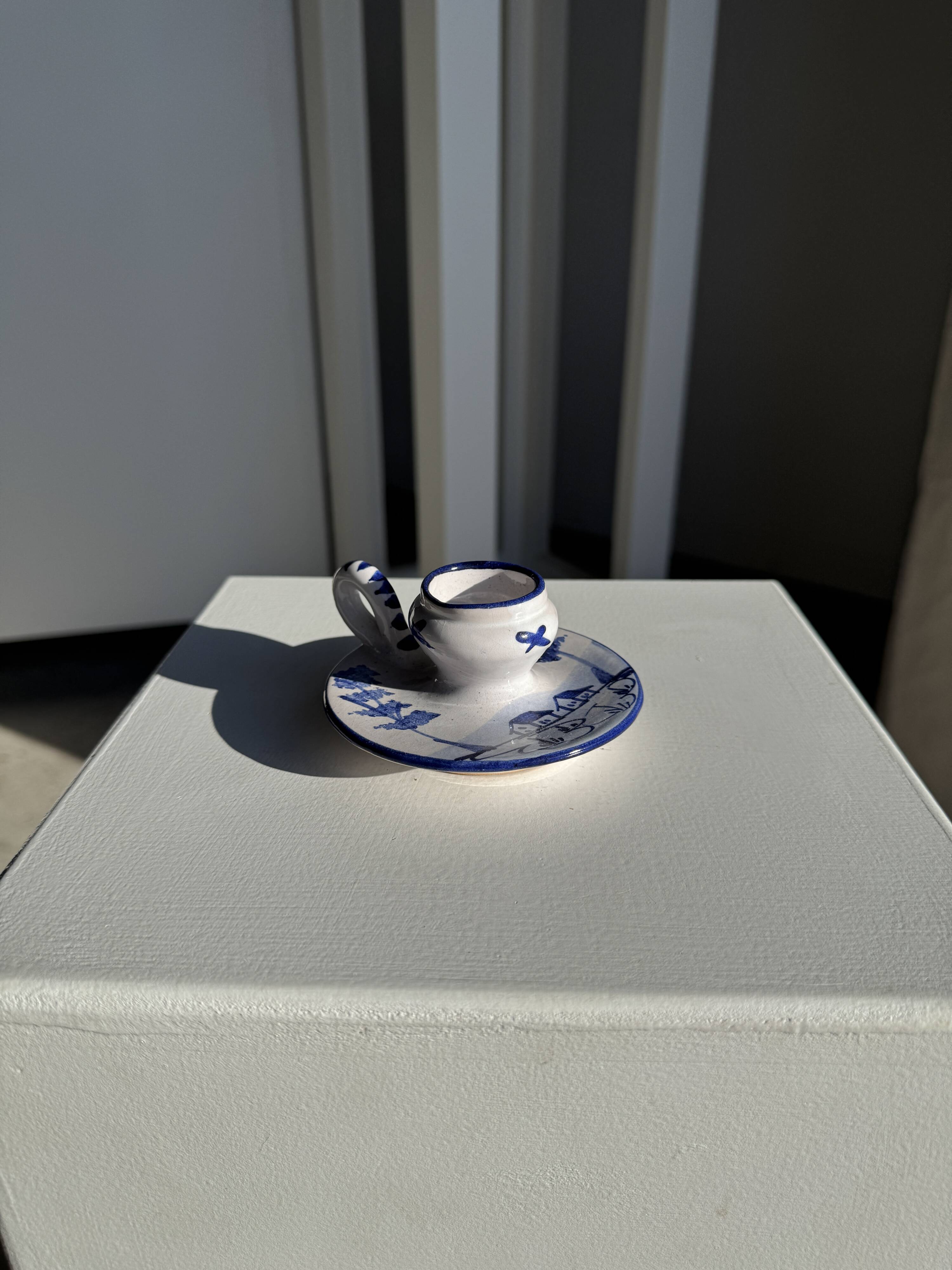 Dutch white and blue candlestick with windmill pattern H5 D10