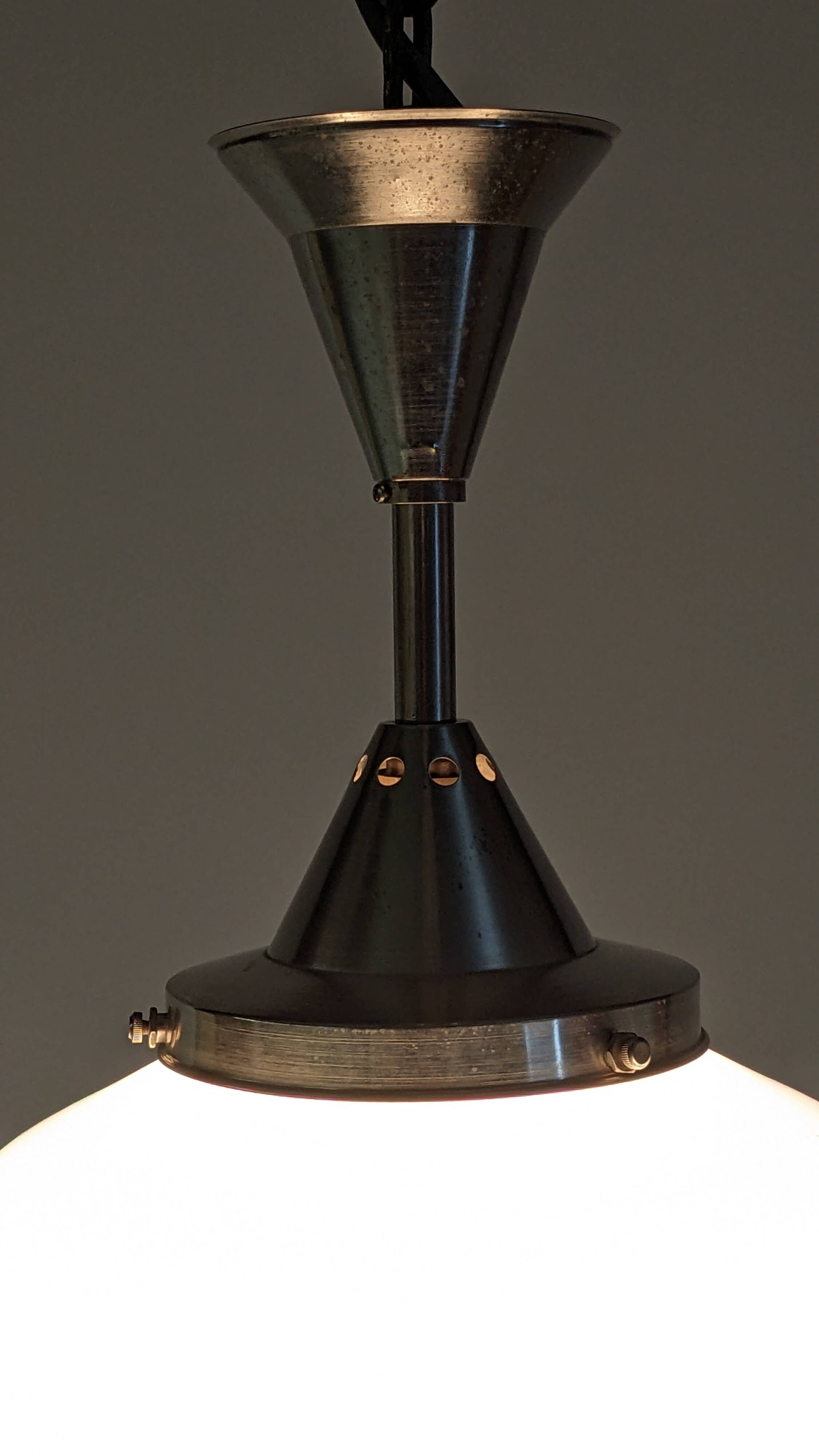 XL Art Deco suspension in white opaline, France circa 1920