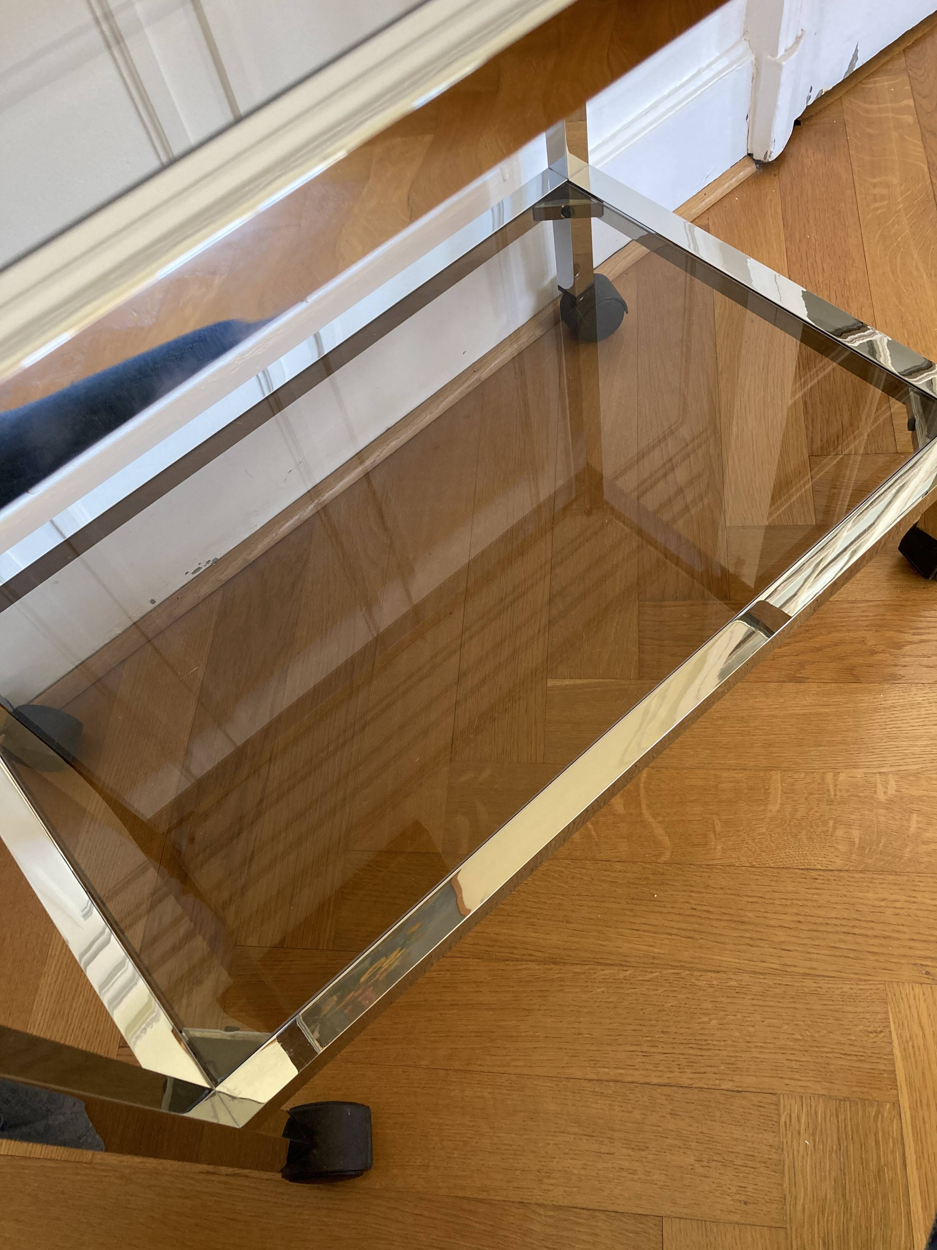 80s chrome and smoked glass trolley