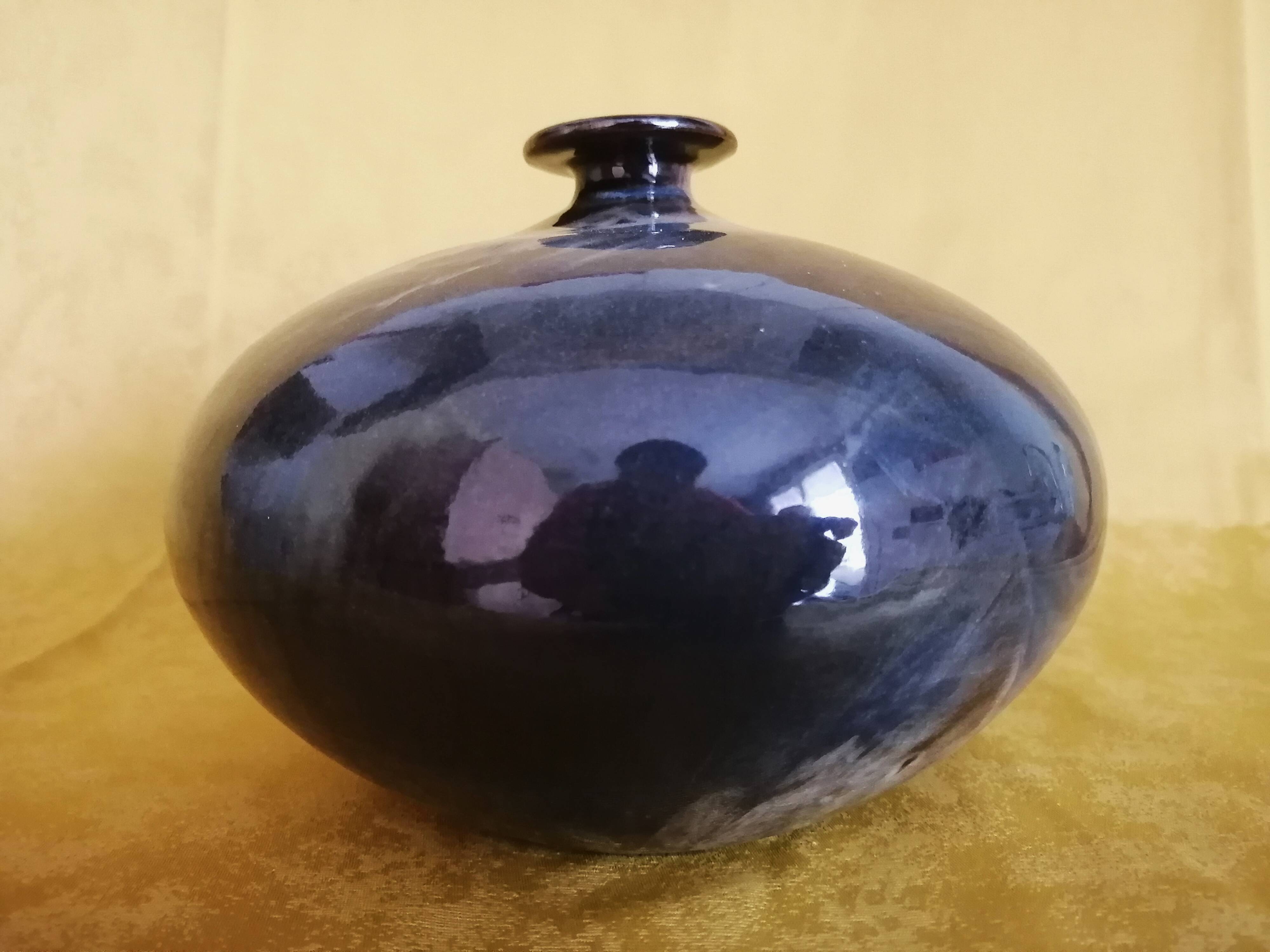 Glazed ceramic soliflore vase, signed (signature to be deciphered)