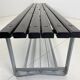 Vintage industrial metal & wood slatted bench, 1950's
