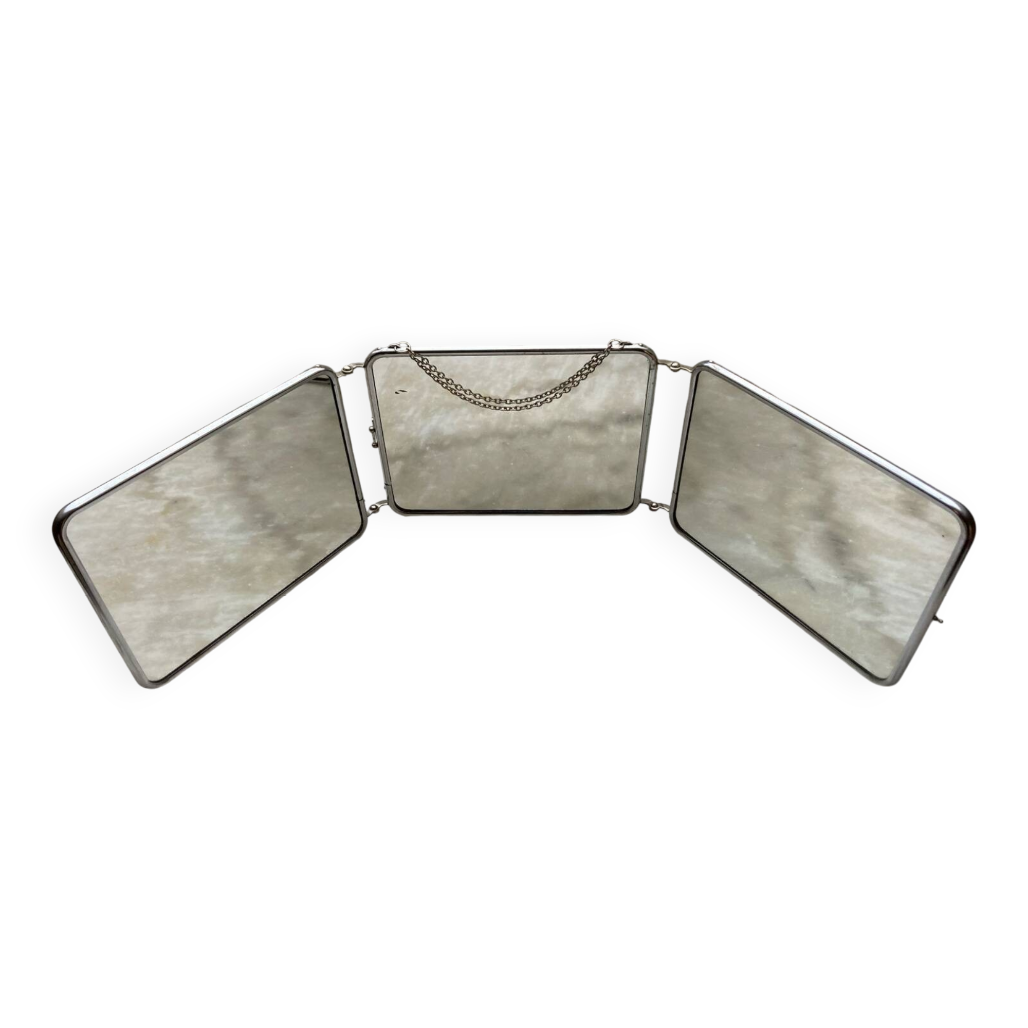 Vintage horizontal triptych barber mirror