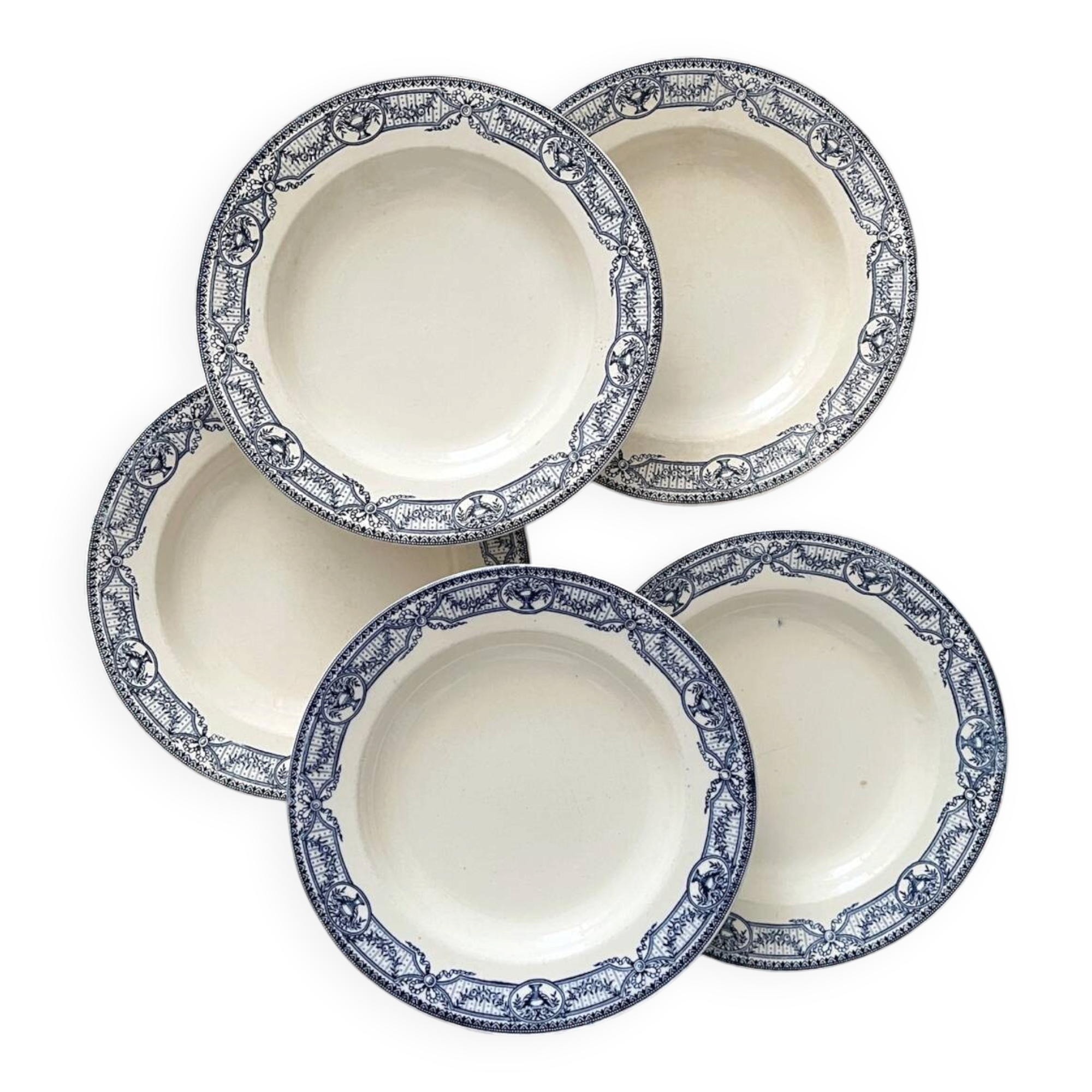 5 deep plates made of ironstone "Directoire" Salins