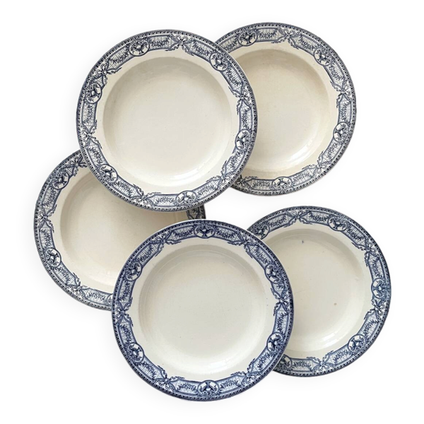 5 assiettes creuses terre de fer «&nbsp;Directoire&nbsp;» Salins