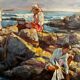 Tableau scène de bord de mer XXe