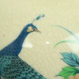 Pair of Japanese Vases Peacocks Flowers Crackle Ceramic 26cm