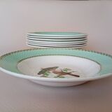 8 soup plates Fenal Badonviller "Birds" vintage 1950s