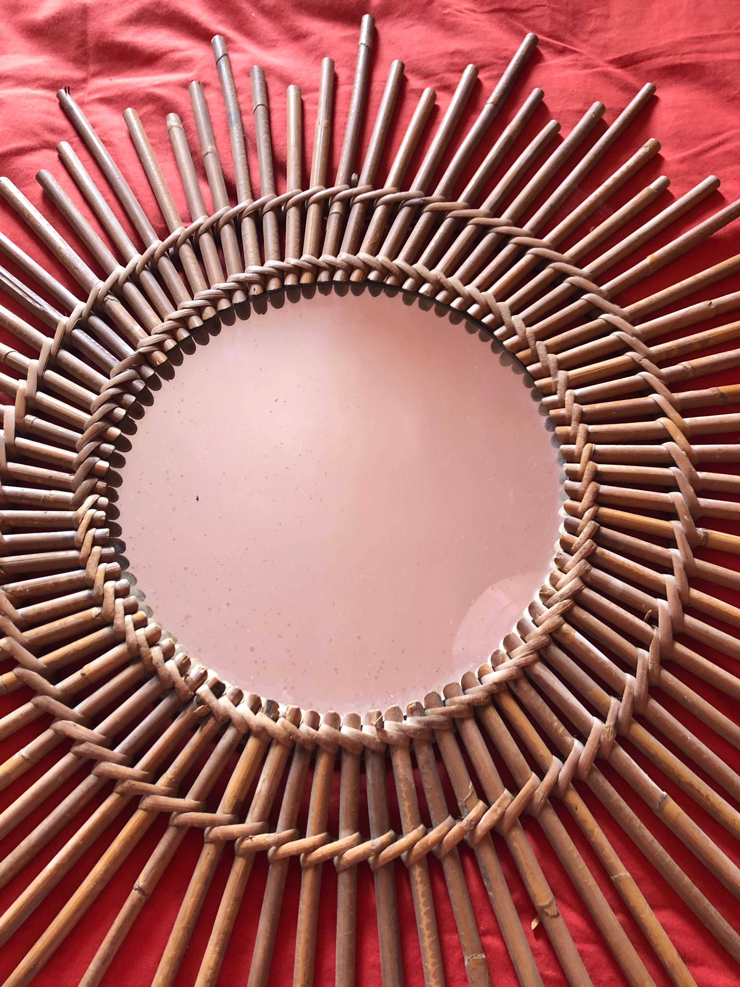 Vintage bamboo rattan mirror 50s