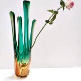Green and Amber Murano Glass Centerpiece Vase, Italy