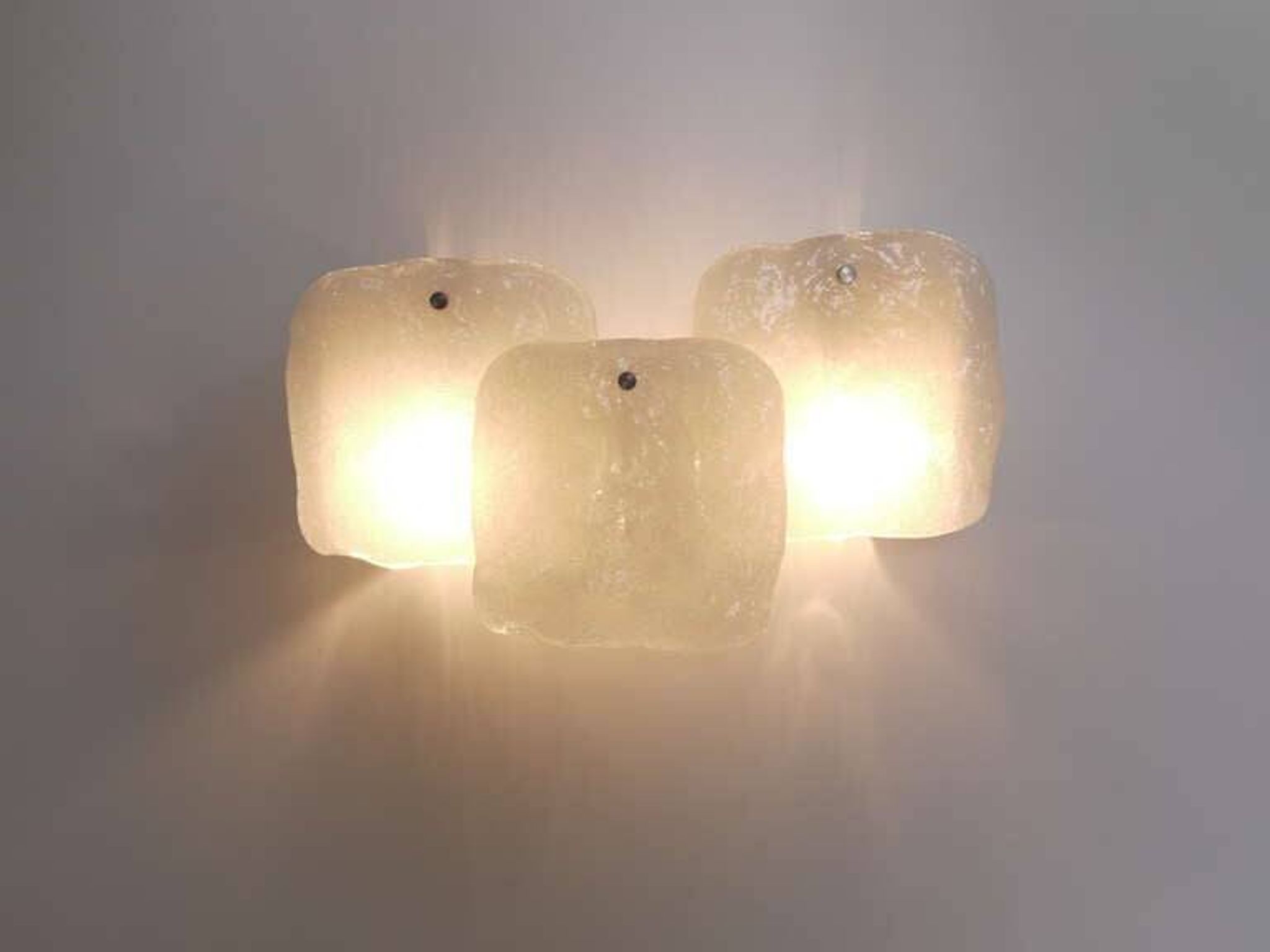 Up to 4 modern wall sconces Kalmar Vienna with frosted glass panels from the 1960s.