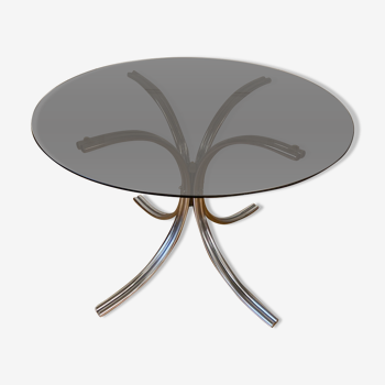 Round table in metal and smoked glass 70s