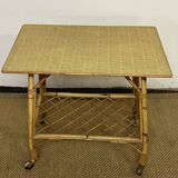 Rolling trolley / Small side table in bamboo and rattan, 1960