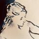 Tableau encre bleu indigo « modele féminin dessinant dans l.atelier »