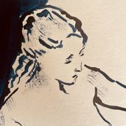 Painting in indigo blue "female model drawing in the studio"