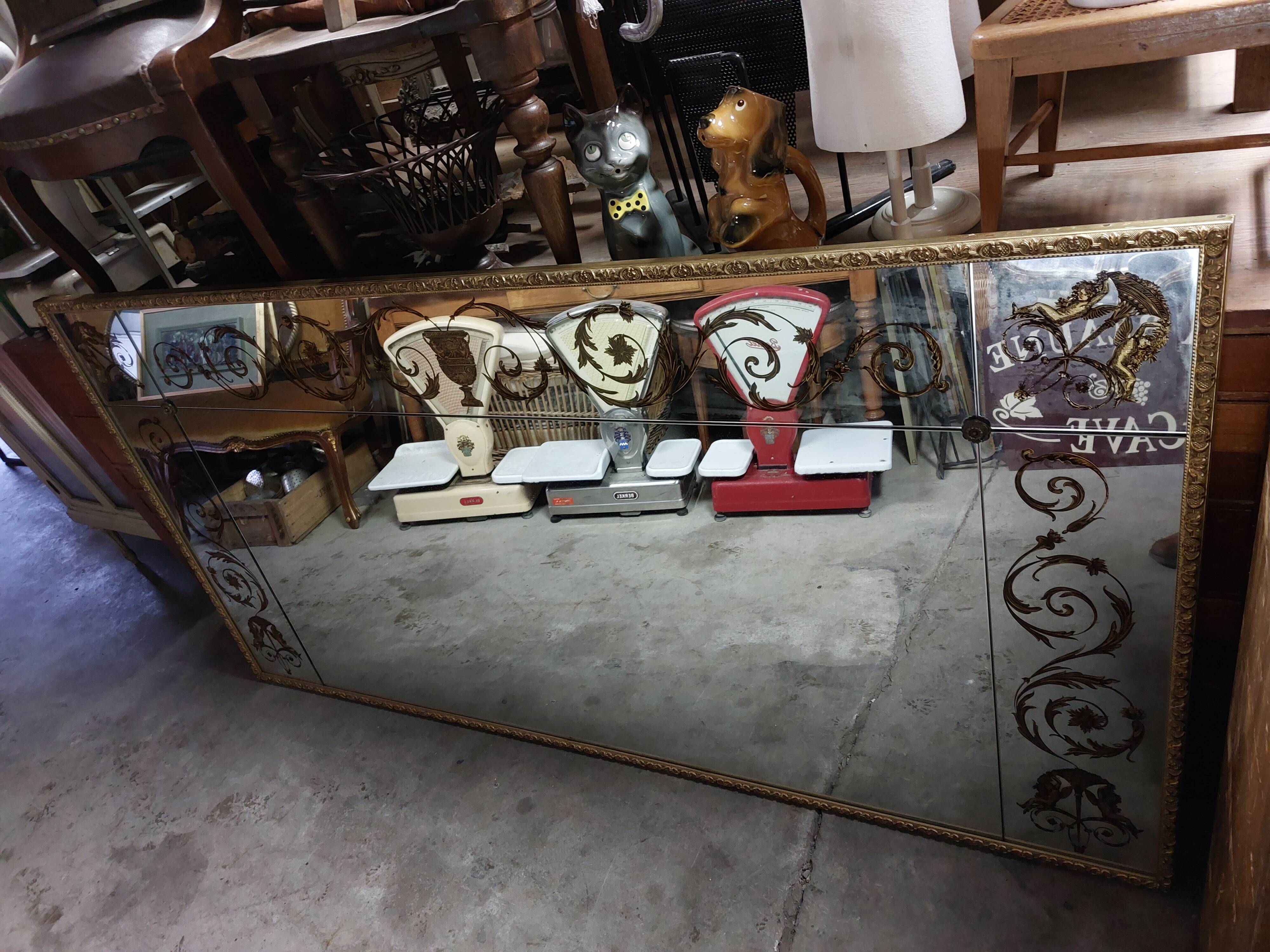 Venetian Mirror Art Deco brasserie bistro in eglomerized glass 204x105cm