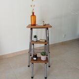 Stepladder stool vintage chrome and solid oak 60/70s