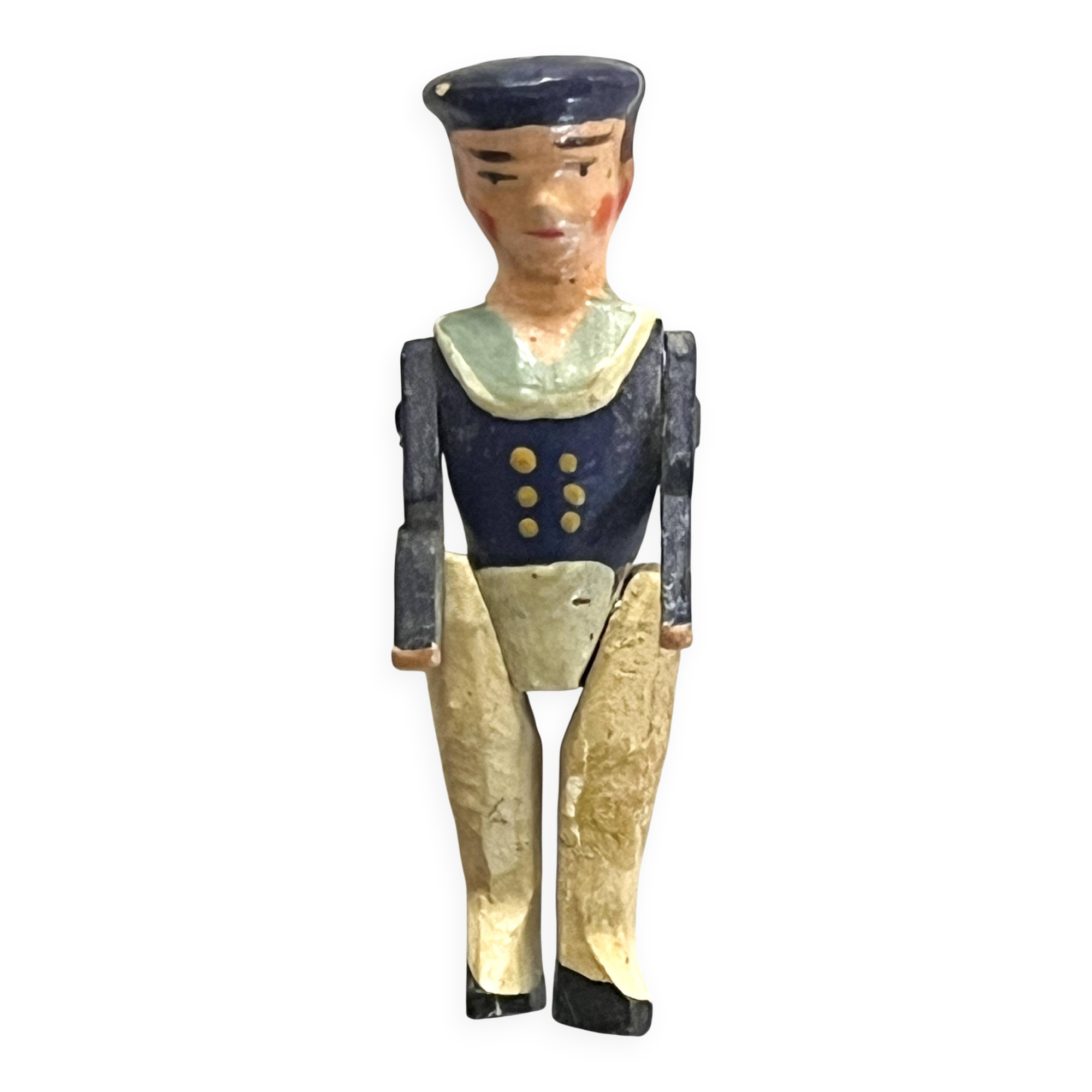 Painted wooden character, French brand Radiguet, vintage toy.